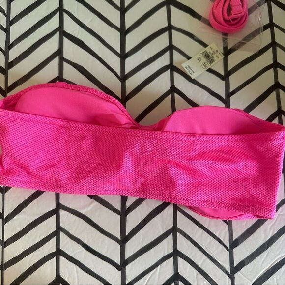 Aerie Size L Hot Pink Textured Strapless Bandeau Bikini Top - Picture 2 of 3